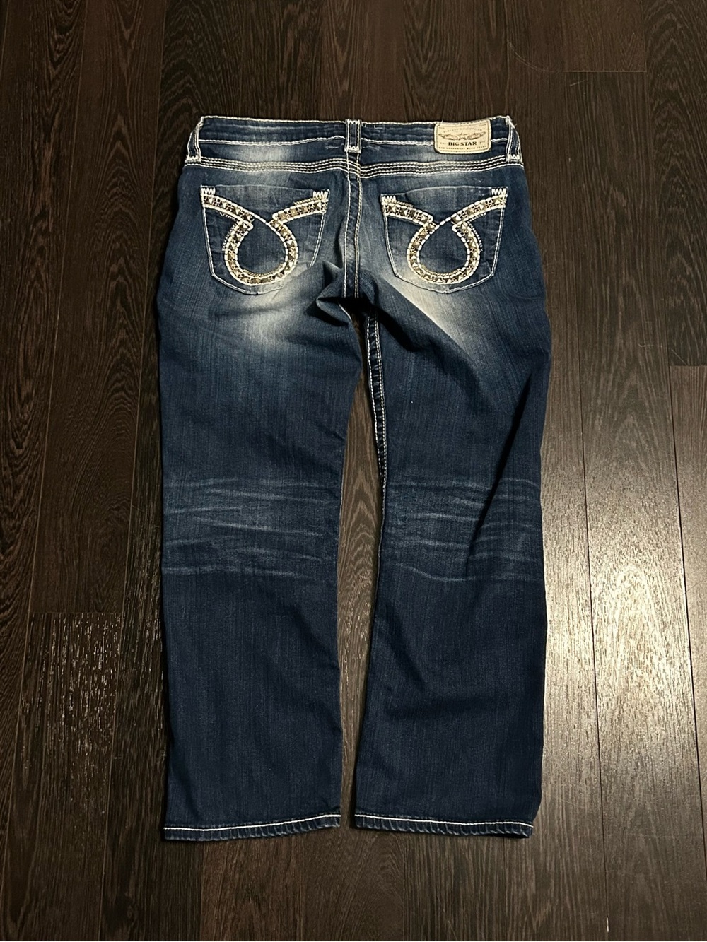 Y2K Big Star Liv Bootcut Jeans Size 28 Embellished Pocket Dark Wash